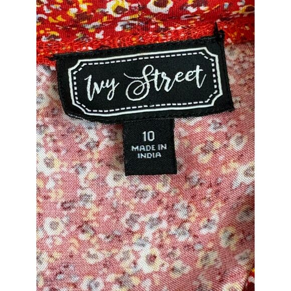 Ivy Street Red Floral Pleated Fit n Flare Dress Size 10 Belted Romantic Date - Picture 6 of 9